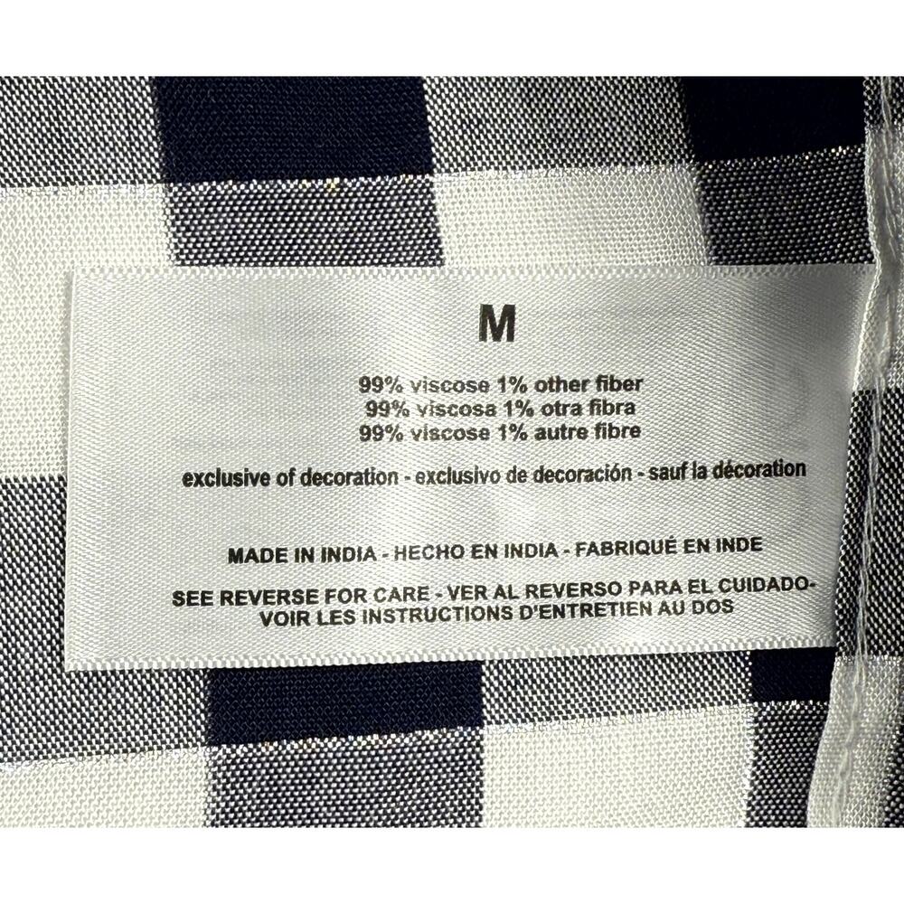 Gloria Vanderbilt Womens shirt M Navy White Silver Plaid 3/4 Roll-Tab Sleeves - Picture 9 of 11